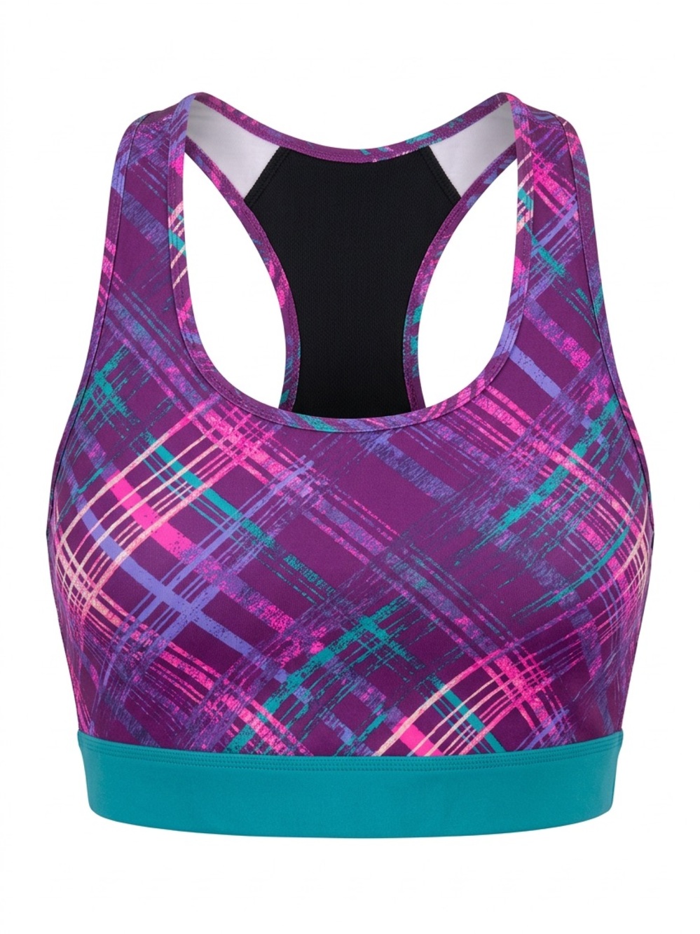LuLaRoe Rise Sports Bra 2X Purple Pink Plaid Racerback NWT